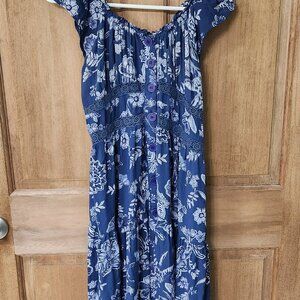 Medium Blue Flowered Western Cotton dress